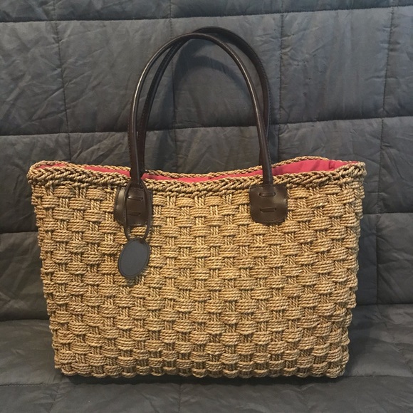 Mambo Liz Claiborne Handbags - Mambo Large Woven Straw Pink Lined Structured Tote